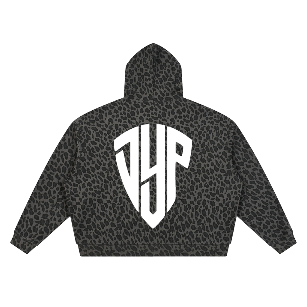 Unisex Leopard Print Waffle Full Zip Hoodie