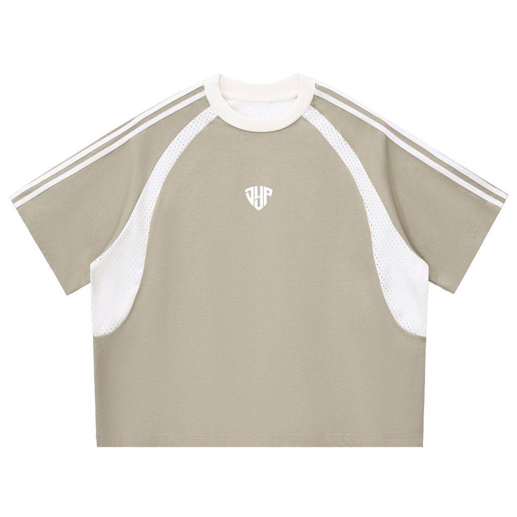 Contrast Stripes Panel Mesh T-shirt
