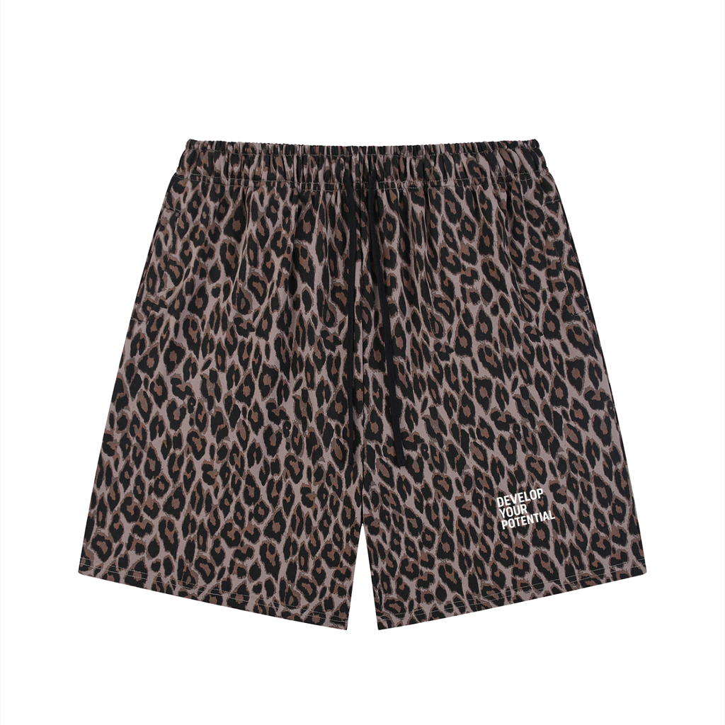 Unisex Heavyweight Leopard Drawstring Shorts