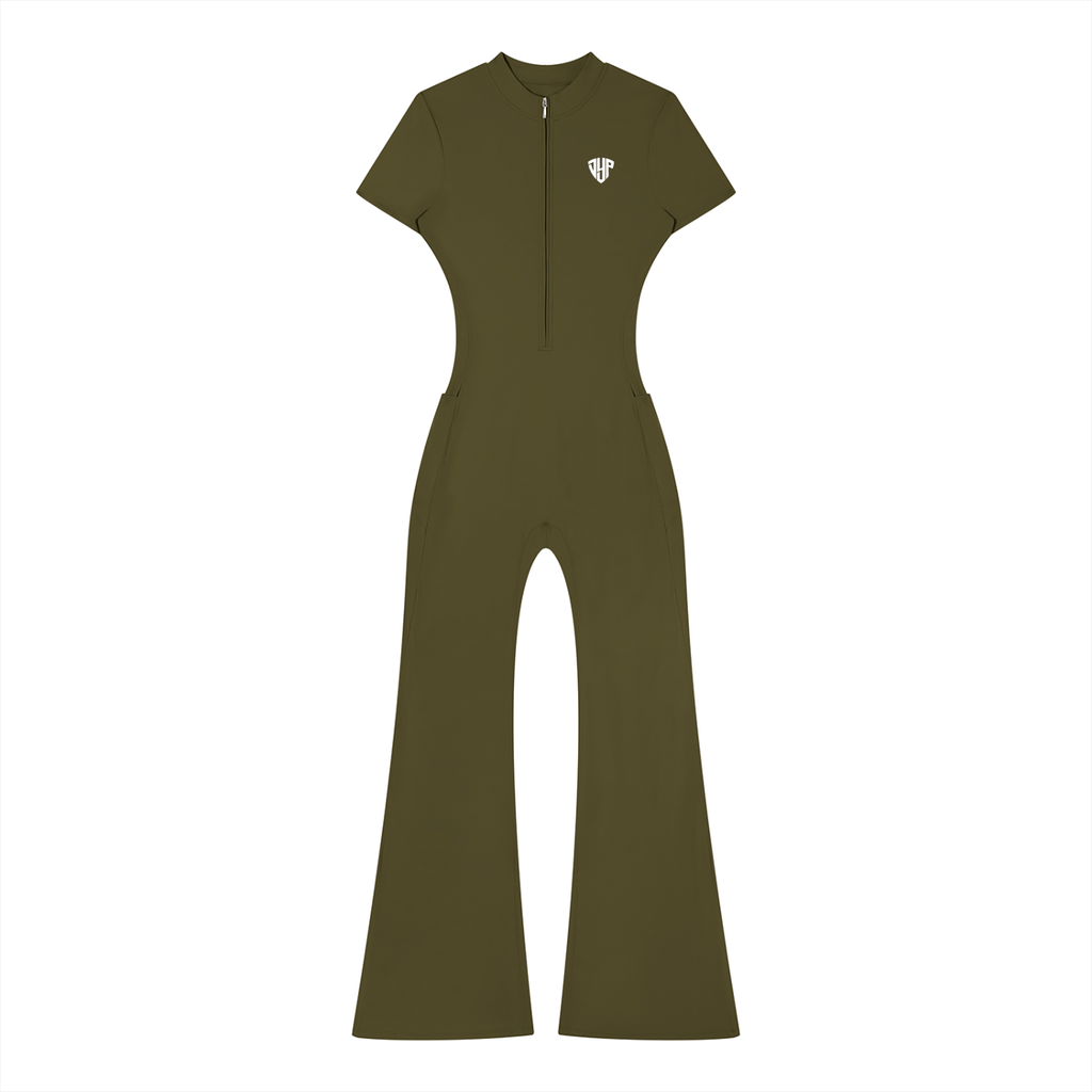 Women’s Tight Flared Leg Quarter-Zip Jumpsuit