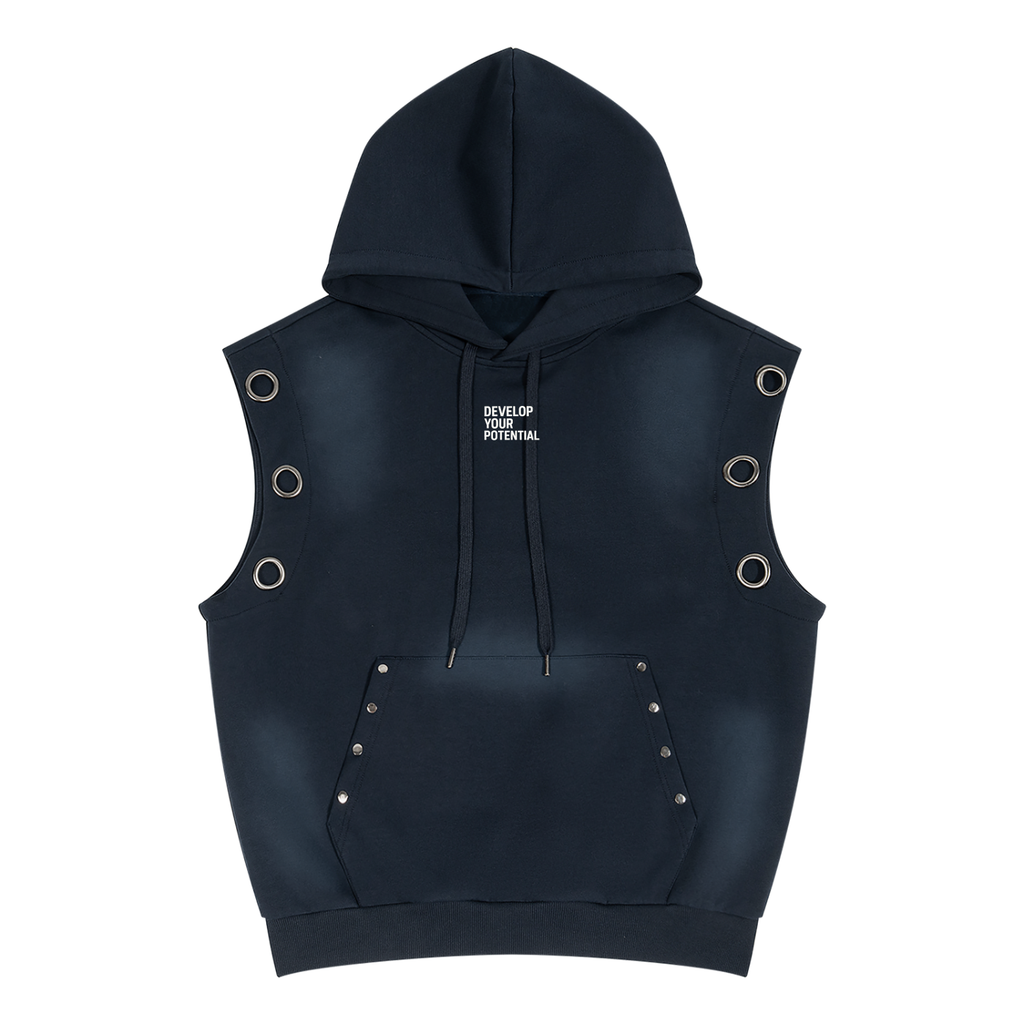 Unisex Vintage Wash Sun Fade Sleeveless Hoodie