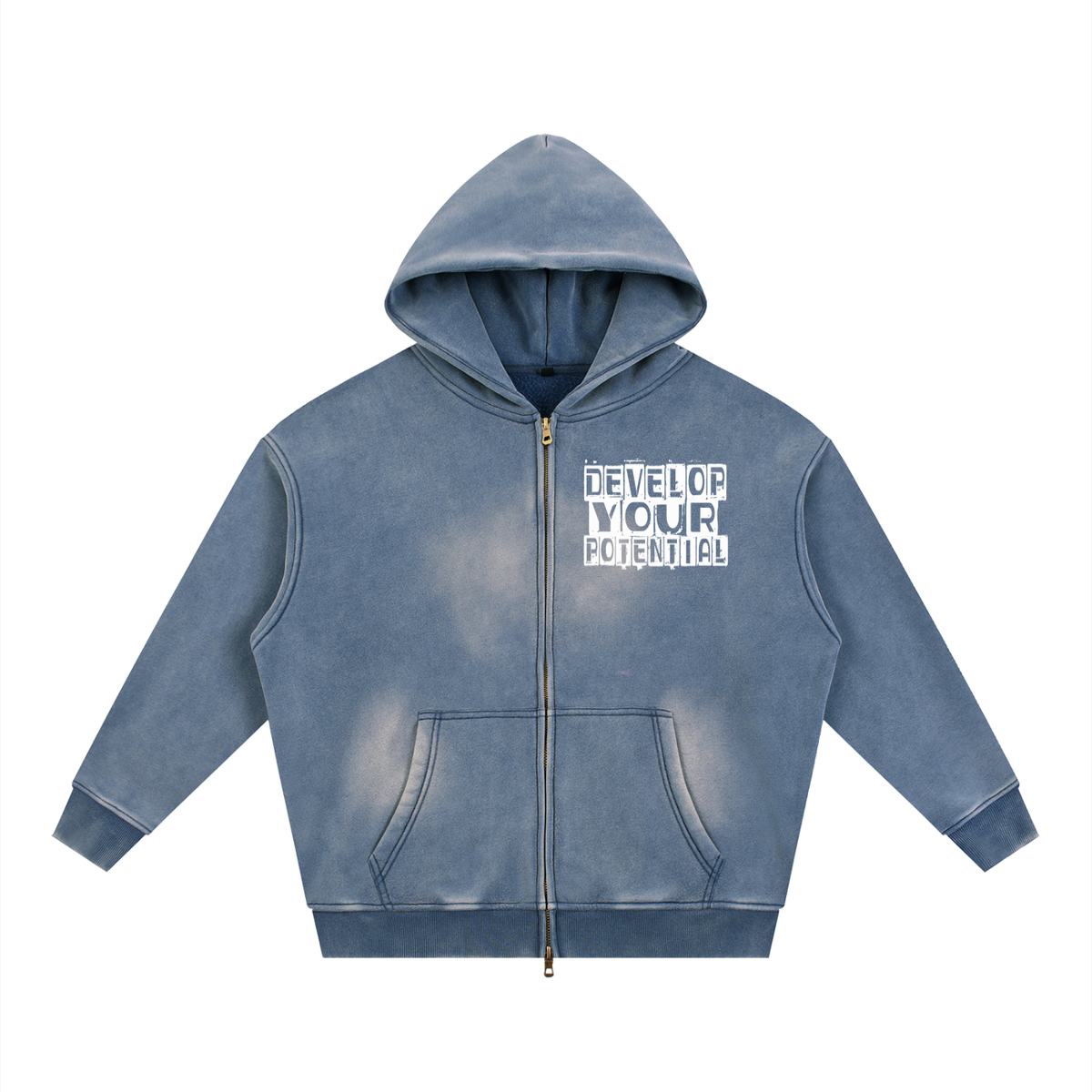 Sunfade Two-way Zipper Boxy Fleece Hoodie