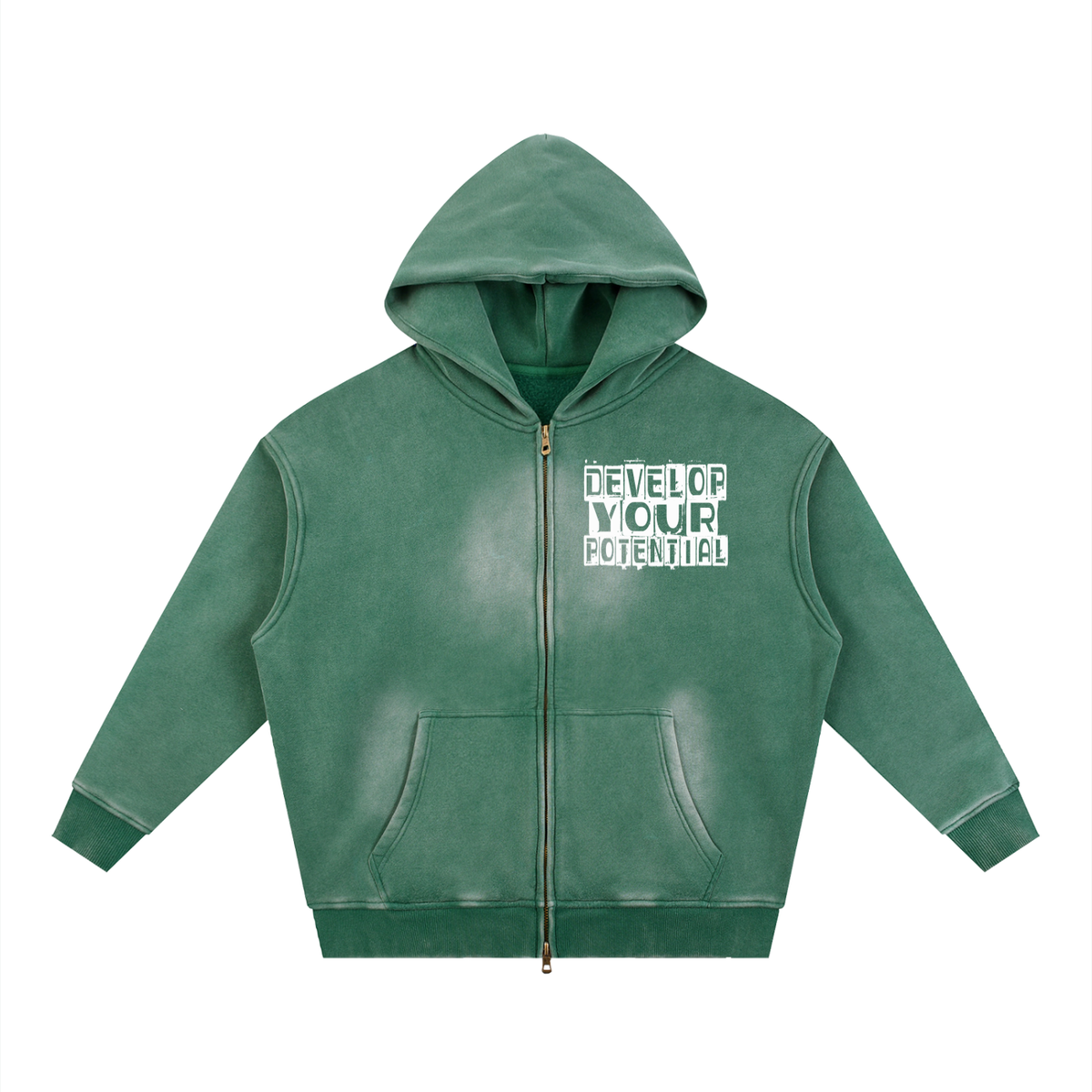 Sunfade Two-way Zipper Boxy Fleece Hoodie