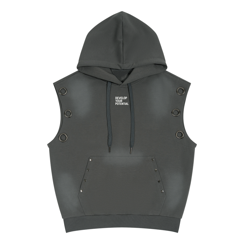 Unisex Vintage Wash Sun Fade Sleeveless Hoodie