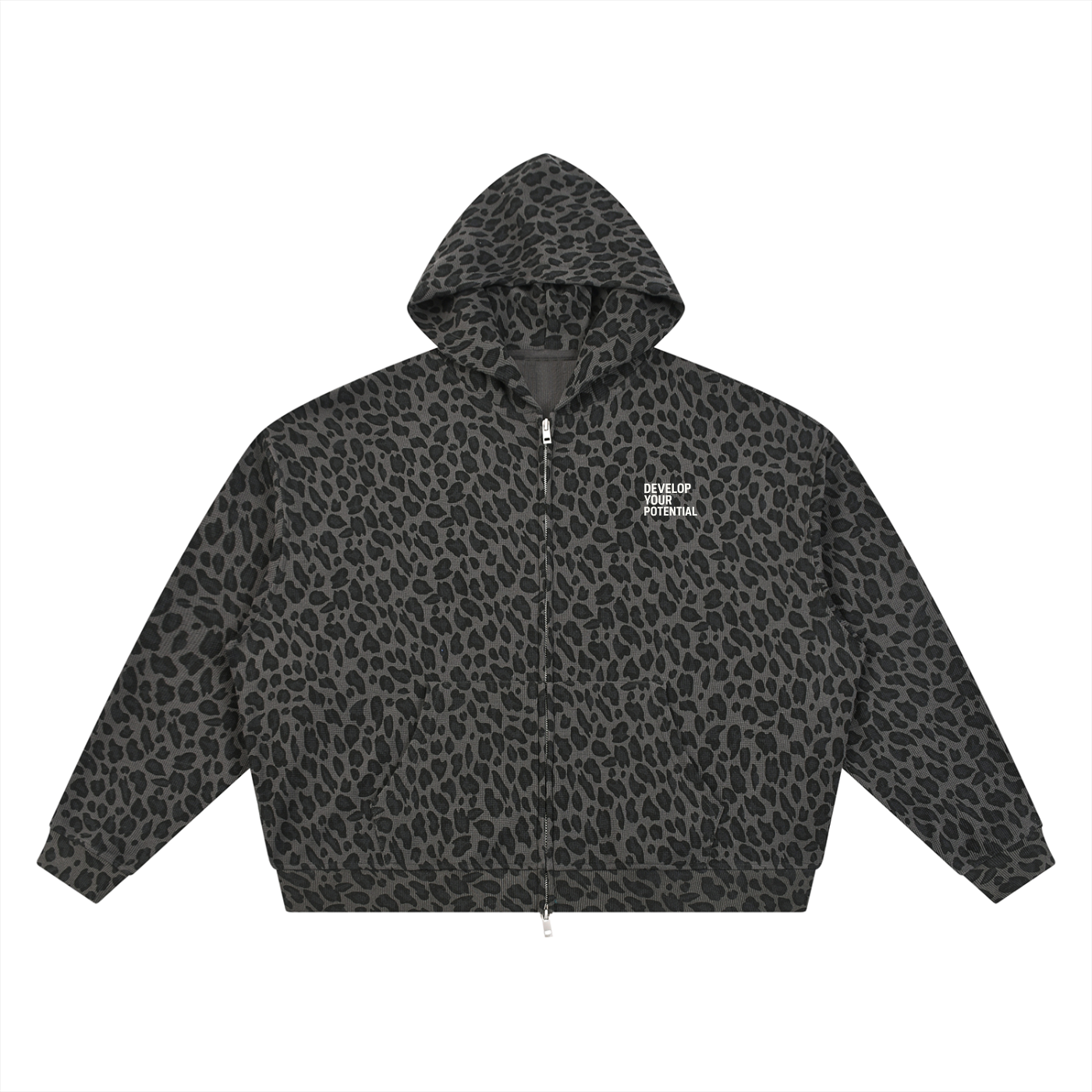 Unisex Leopard Print Waffle Full Zip Hoodie