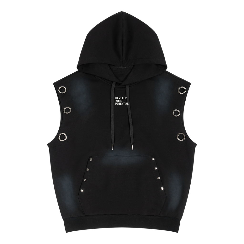 Unisex Vintage Wash Sun Fade Sleeveless Hoodie