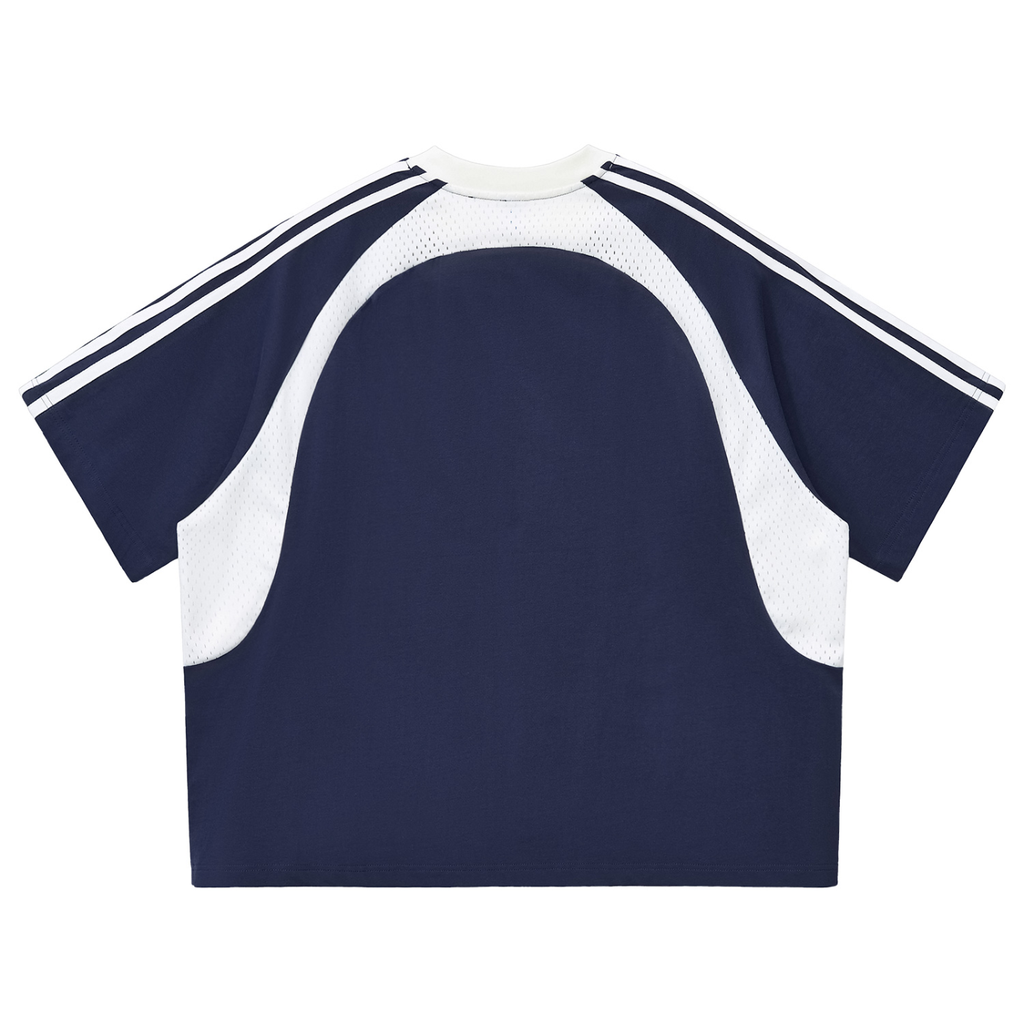Contrast Stripes Panel Mesh T-shirt