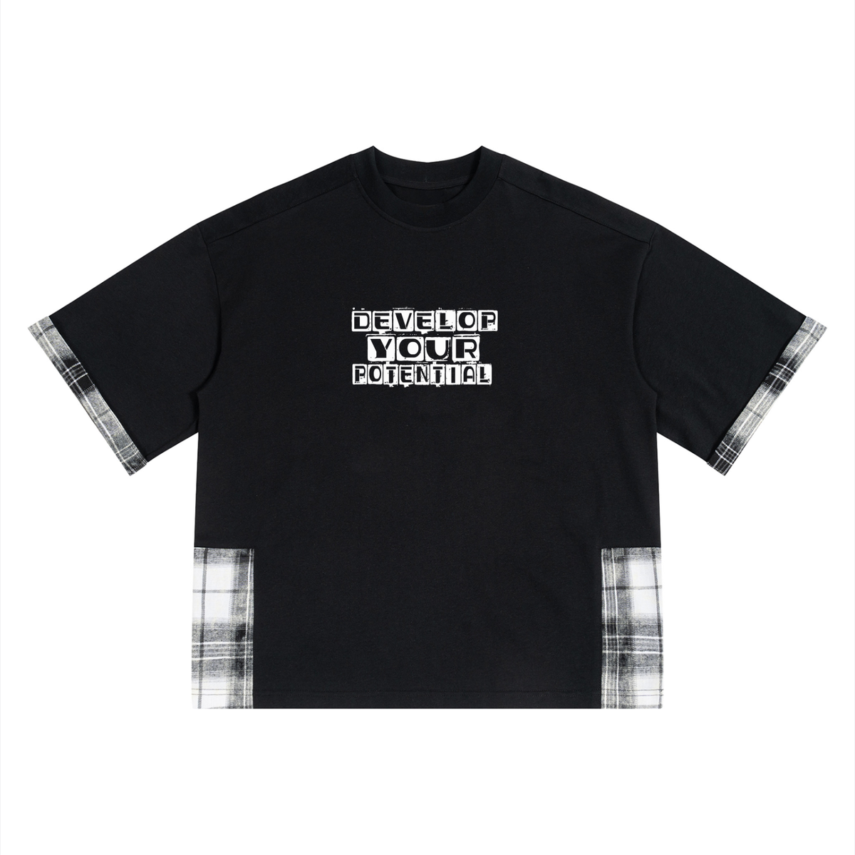Unisex Plaid Paneled T-Shirt