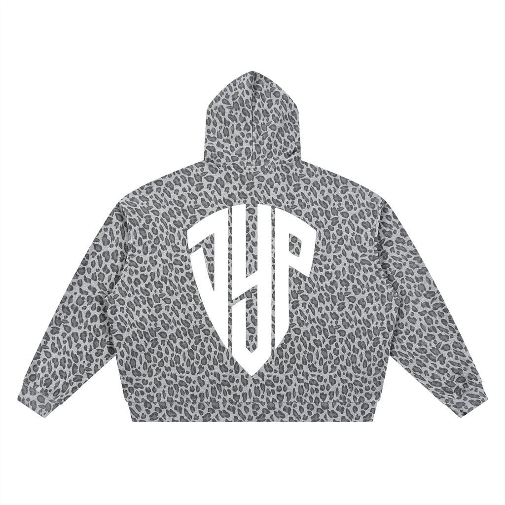 Unisex Leopard Print Waffle Full Zip Hoodie
