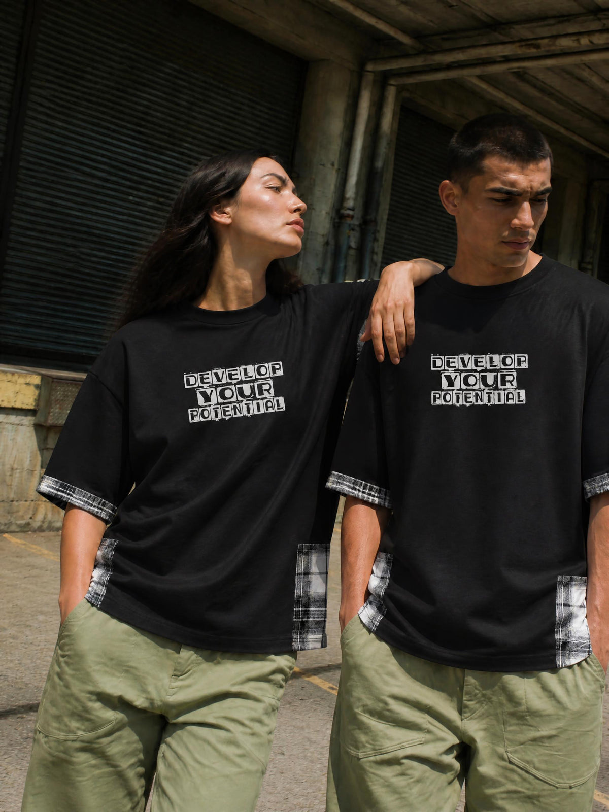 Unisex Plaid Paneled T-Shirt