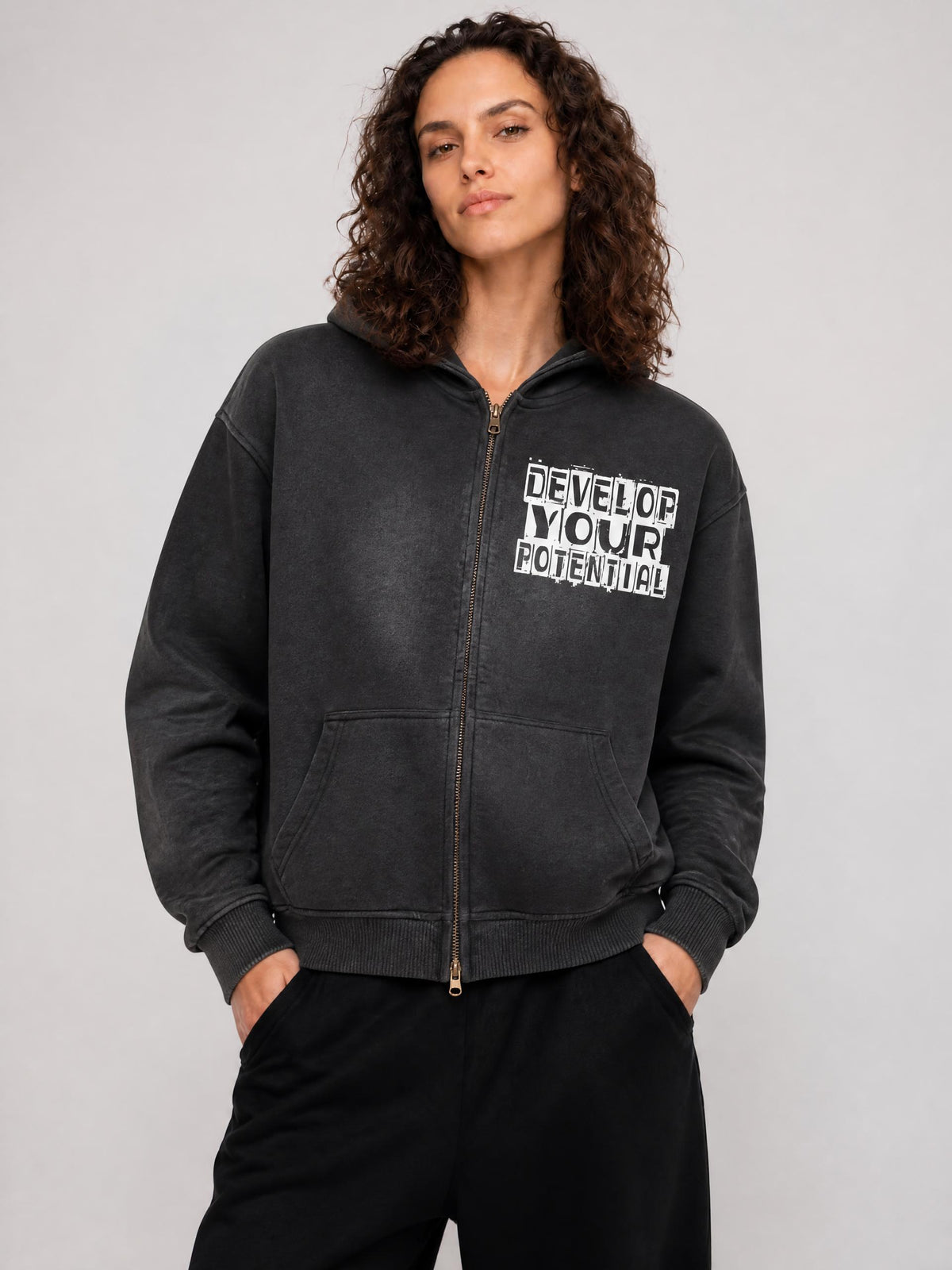 Sunfade Two-way Zipper Boxy Fleece Hoodie