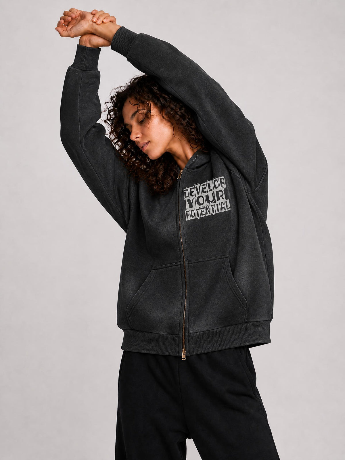 Sunfade Two-way Zipper Boxy Fleece Hoodie